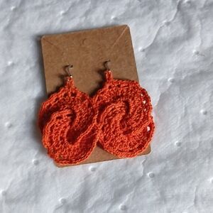 Handcrafted Bright Orange Crochet Swirl Drop Earrings